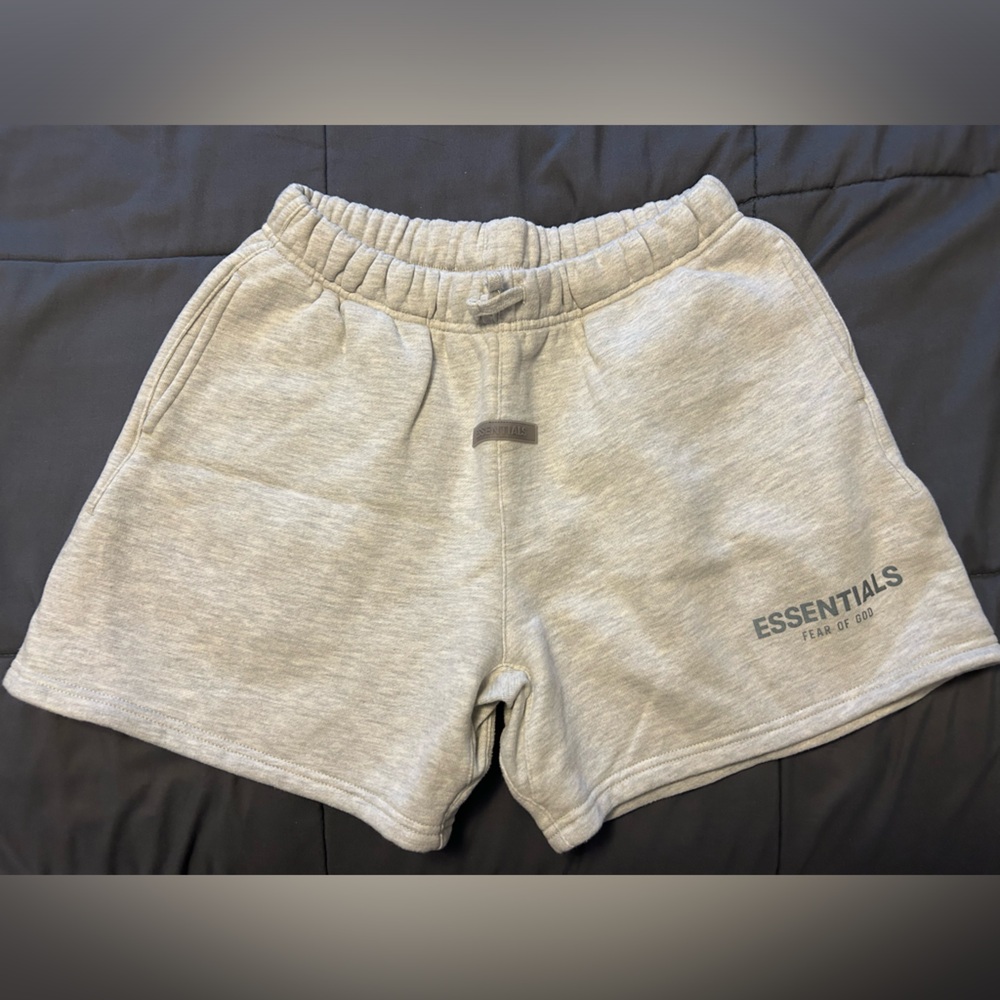 Essentials Light Gray Fleece Shorts with Logo Tag